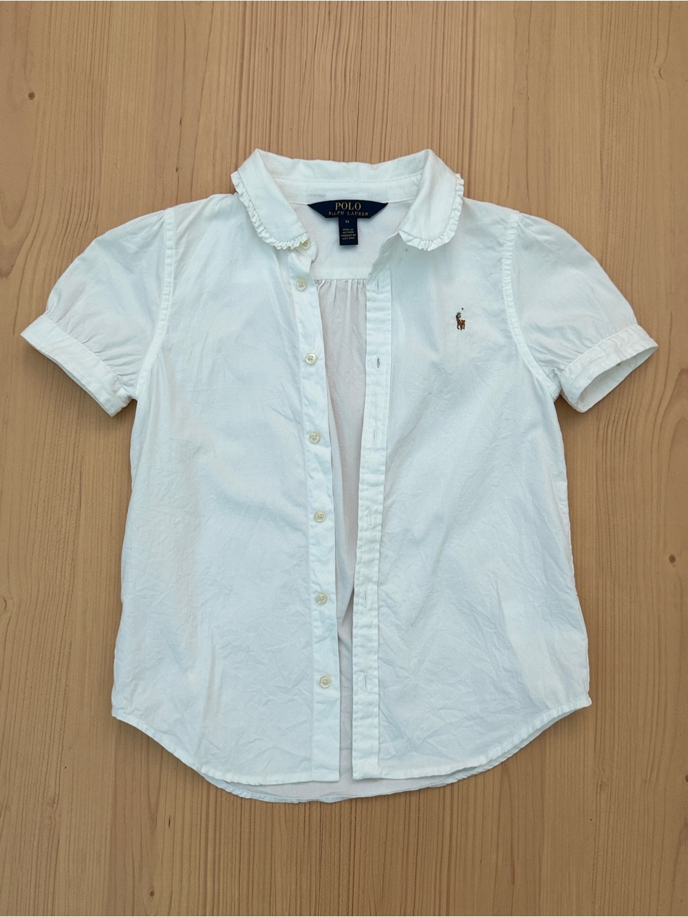 Ralph Lauren Polo White Ruffled Collar Button-Up Shirt (Kids 6X)